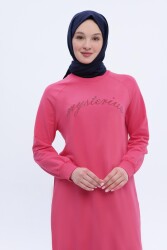 Allday 24Os52260Al0 Reglan Kol Zincir Nakışlı Sweat Kadın Tunik Pembe 