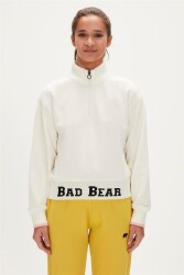 Bad Bear 23.04.12.004 Zoe Half-Zıp Sweatshırt Kadın Yazılı Fermuarlı Sweatshirt Beyaz 