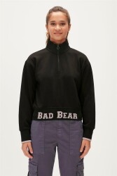 Bad Bear 23.04.12.004 Zoe Half-Zıp Sweatshırt Kadın Yazılı Fermuarlı Sweatshirt Siyah 