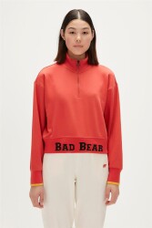 Bad Bear 23.04.12.004 Zoe Half-Zıp Sweatshırt Kadın Yazılı Fermuarlı Sweatshirt Turuncu 