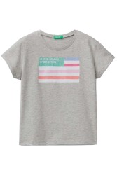 Benetton Bnt-G-3I1Xc10Aj-23Y Kız Çocuk T-Shirt Gri 