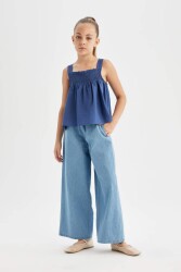 Defacto Kız Çocuk Wide Leg Geniş Paça Jean Pantolon D3355A8 Mavi 