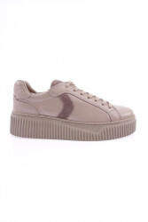 Dgn Kadın Kalin Taban Sneakers Ayakkabı Bej Hakiki Deri 5742678 