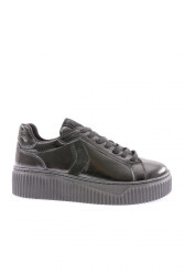 Dgn Kadın Kalin Taban Sneakers Ayakkabı Siyah Hakiki Deri 5742678 