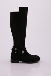 Dgn 505-22K Kadın Arkasi Strech Yani Fermuarli Knee High Flats Çizme Siyah 