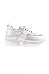 Dgn 954-23Y Kadın Kalin Taban Silver İp Taşlı Sneakers Ayakkabı Gümüş 