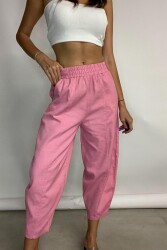 Hadise 3516 Kadın Beli Lastikli Gabardin Pantolon Pembe 