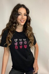 Hadise Yppoth005307 Kadın 5307 Kalp Nakışlı Tshirt Siyah 