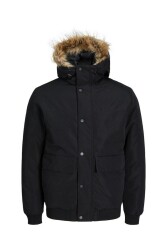 Jack & Jones 12236822-Fw Jjchamp Bomber Jacket Faux Fur Erkek Kaban Siyah 