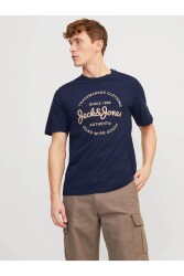 Jack & Jones 12247972 Jjforest Tee Ss Crew Neck Ss Erkek T-Shirt Lacivert 