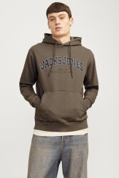 Jack & Jones 12256521 Jjecaleb Varsıty Sweat Hood Noos Erkek Hoodie Sweatshirt Kahverengi 