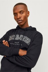 Jack & Jones 12256521 Jjecaleb Varsıty Sweat Hood Noos Erkek Hoodie Sweatshirt Siyah 