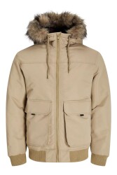 Jack & Jones 12258409 Jjconstruct Faux Fur Bomber Erkek Kadife Kürklü Ceket Bej 