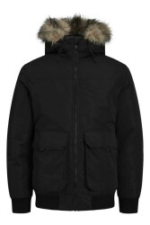 Jack & Jones 12258409 Jjconstruct Faux Fur Bomber Erkek Kadife Kürklü Ceket Siyah 