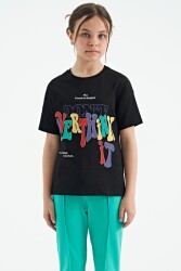 Tommy Life T13Kg-75112_01 Kız Garson Oversıze T-Shirt O Yaka Siyah 