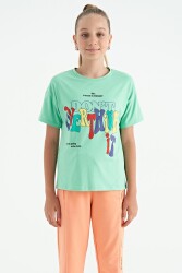 Tommy Life T13Kg-75112_01 Kız Garson Oversıze T-Shirt O Yaka Yeşil 