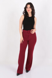 Tülin K24-12002 Kadın Örme Kemerli Pantolon Ss Bordo 